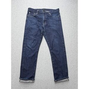 Uniqlo Jeans Mens 32x28 Dark Wash Blue Slim Straight Selvedge Denim Pants